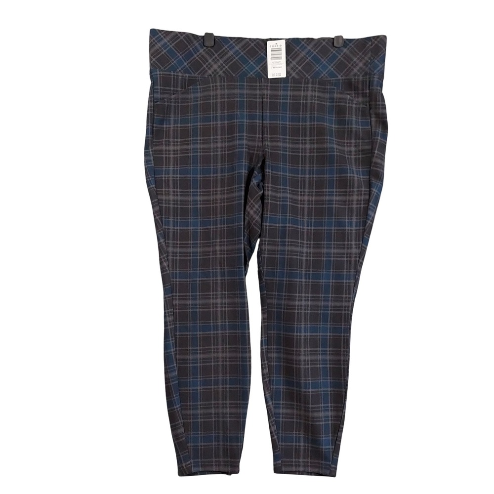 Torrid Pocket Pixie Pants Womens 2 Regular Blue Plaid Studio Luxe Ponte Skinny